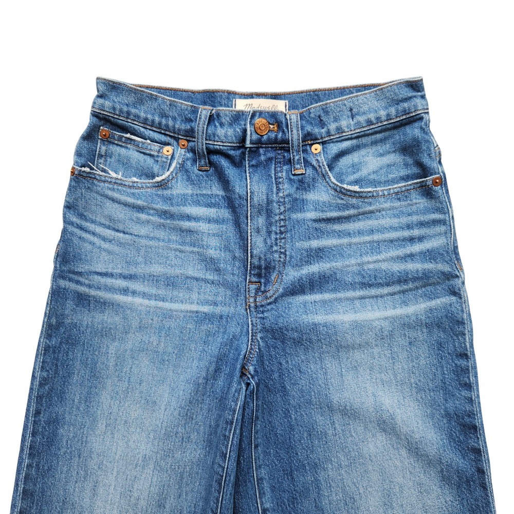 Madewell Jeans Women's 27 Fits 28x22 Blue Wide Leg Crop Raw Hem Faded Summer - Picture 6 of 14
